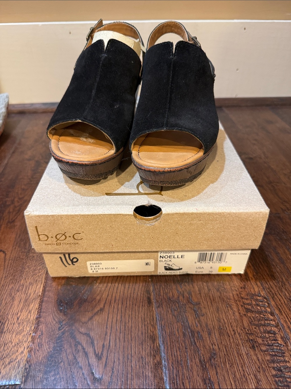b.o.c. Noelle Black Suede Open-Toe Slingback Wedges